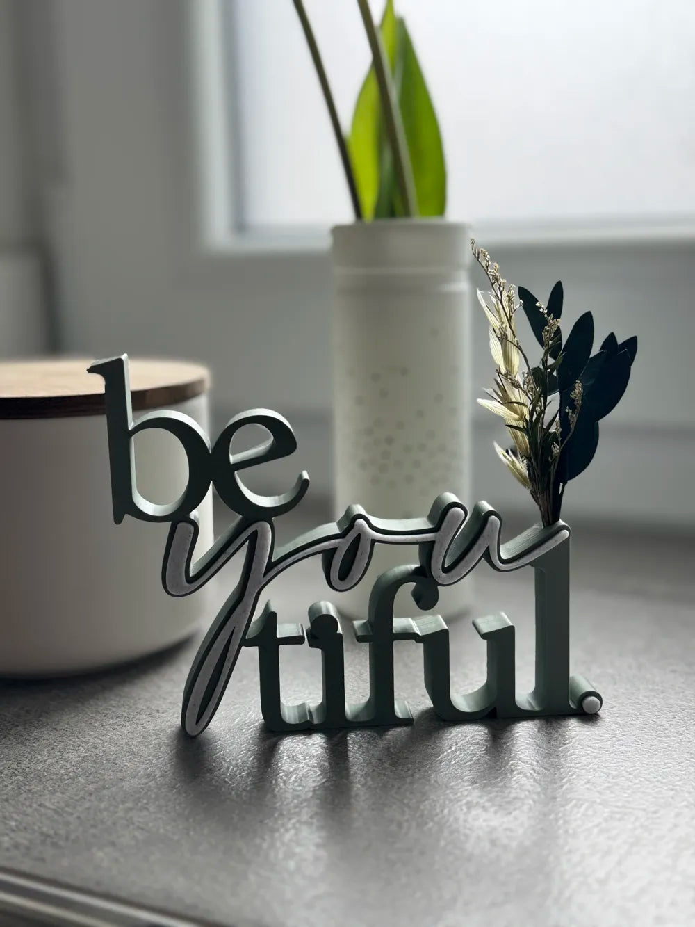 3D Printed "Beyoutiful" Boxy Lettering Sign | Freestanding Tabletop Decor & Gift