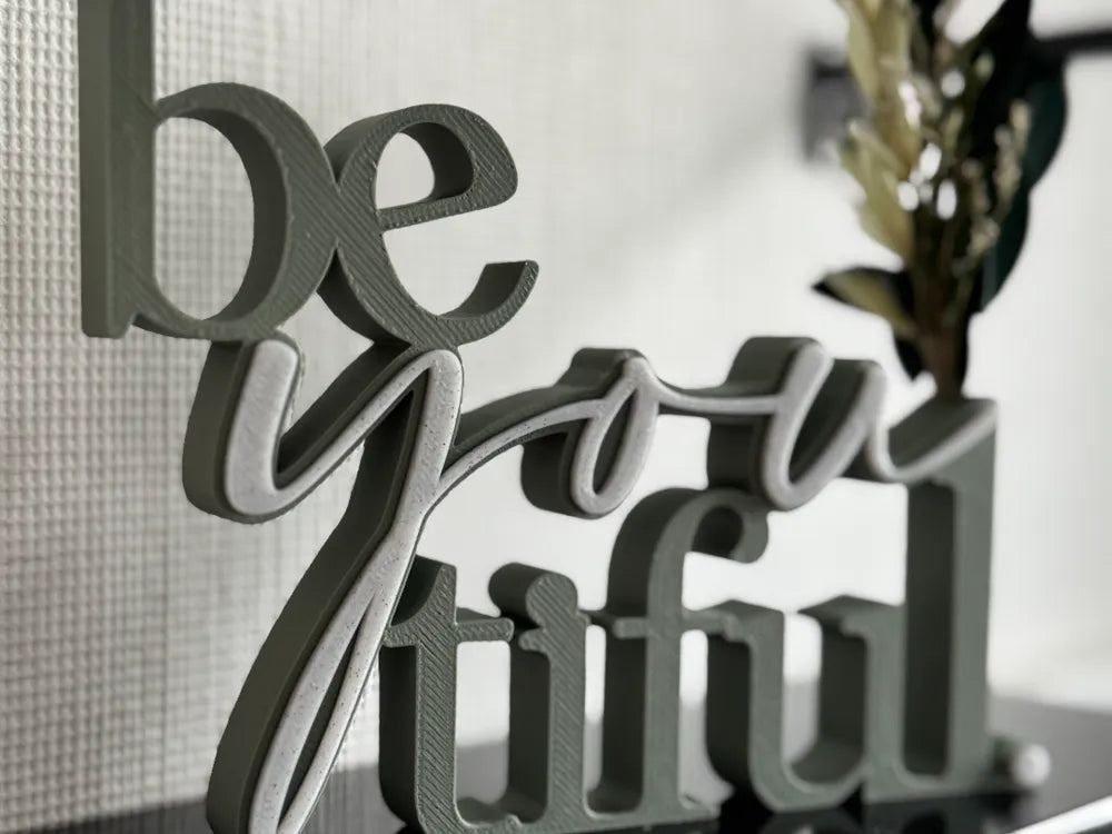 3D Printed "Beyoutiful" Boxy Lettering Sign | Freestanding Tabletop Decor & Gift