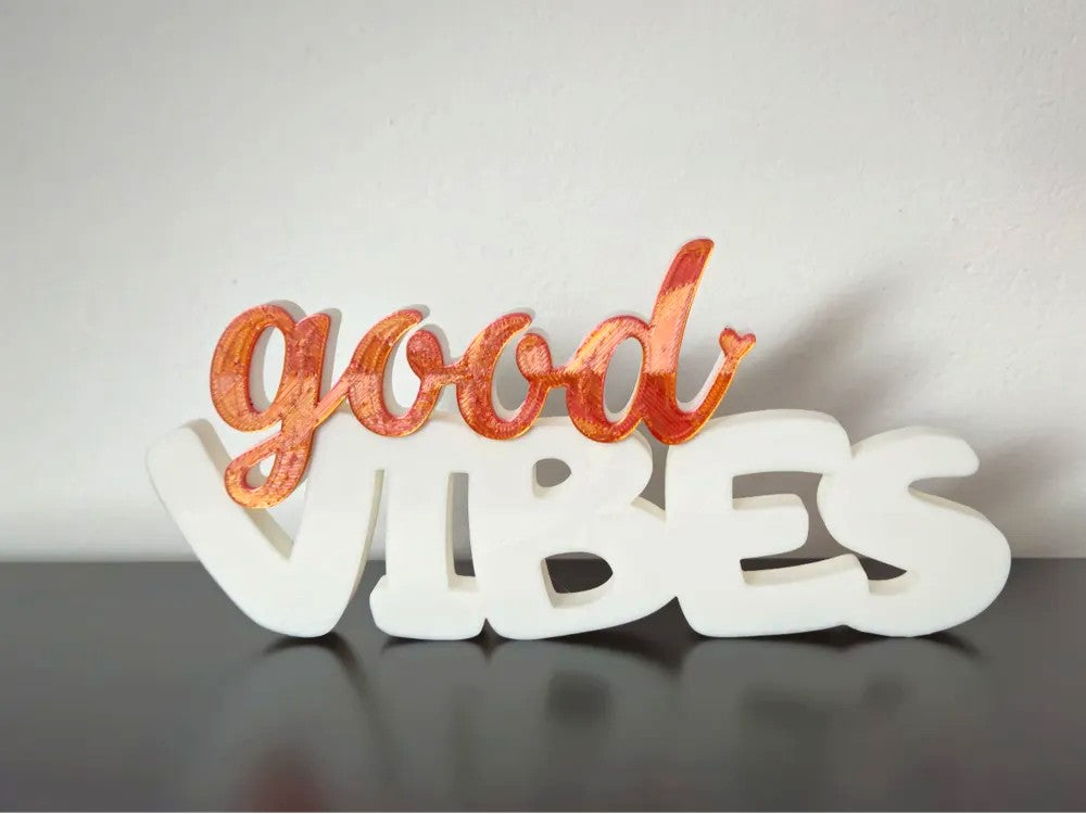 3D Printed "Good Vibes" Boxy Lettering Sign | Freestanding Tabletop & Desk Decor