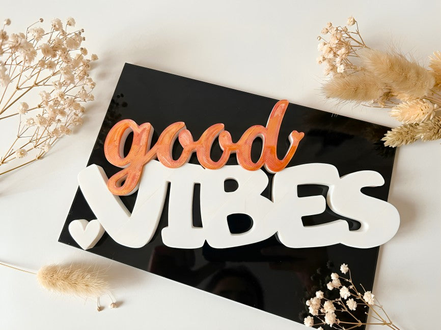 3D Printed "Good Vibes" Boxy Lettering Sign | Freestanding Tabletop & Desk Decor