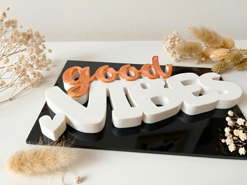 3D Printed "Good Vibes" Boxy Lettering Sign | Freestanding Tabletop & Desk Decor