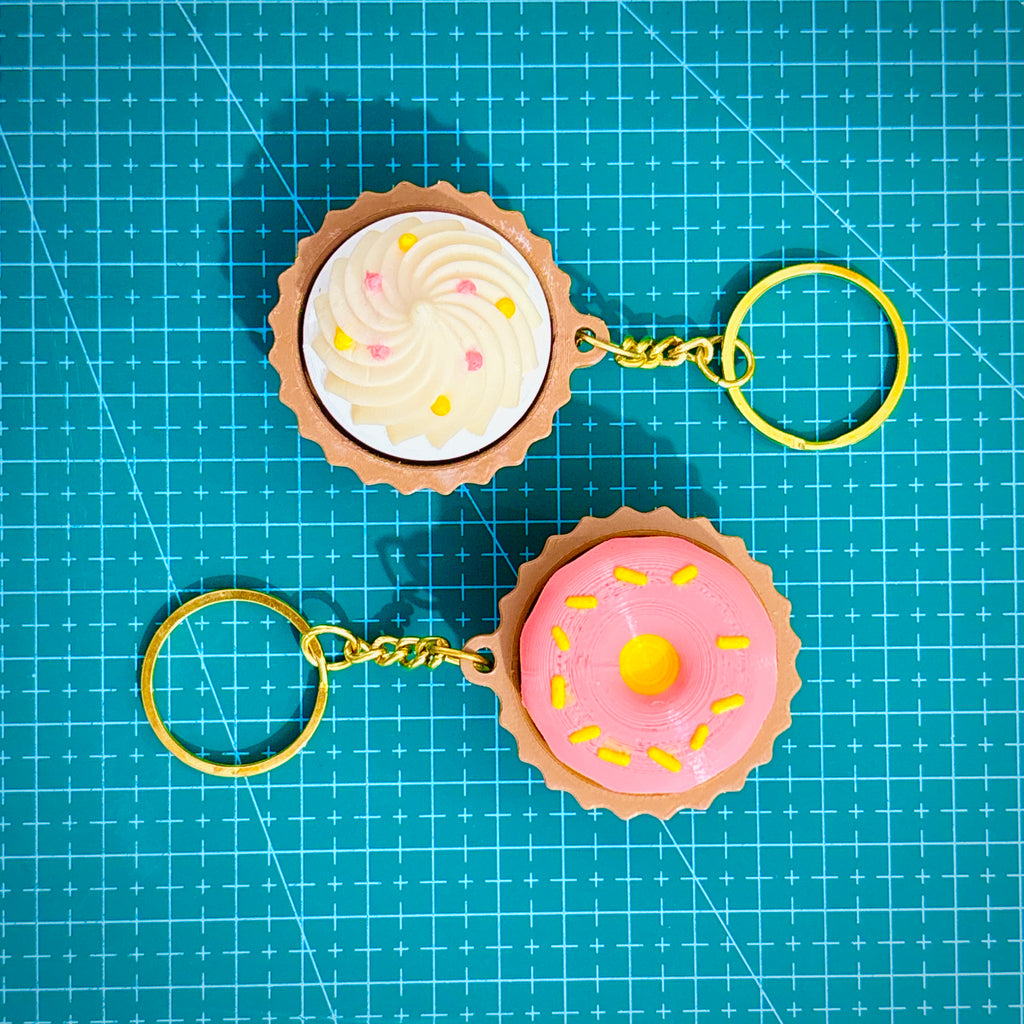 Clicky Fidget Cupcake & Donut Keychain Set (Pack of 2) + FREE Dumpling Momo Fidget Bag Tag