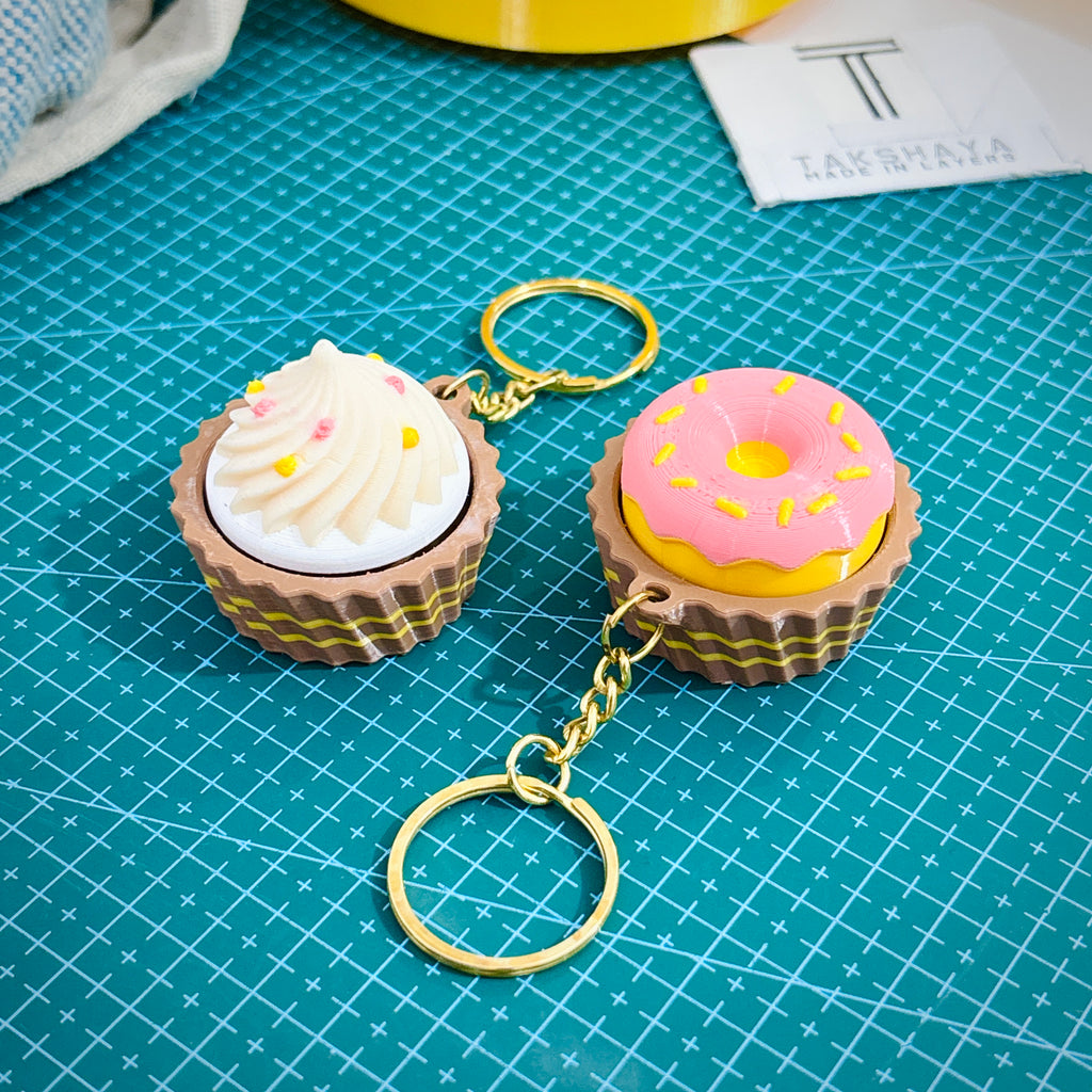 Clicky Fidget Cupcake & Donut Keychain Set (Pack of 2) + FREE Dumpling Momo Fidget Bag Tag