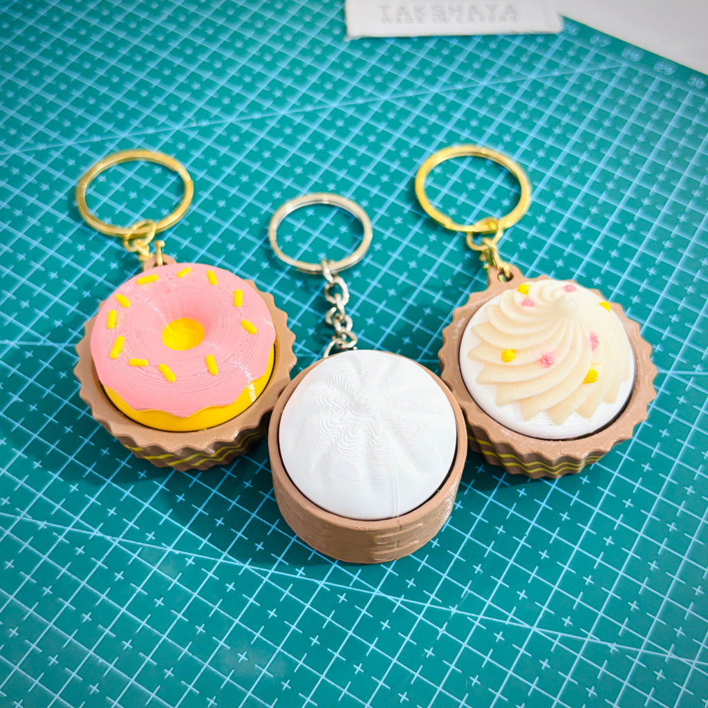 Clicky Fidget Cupcake & Donut Keychain Set (Pack of 2) + FREE Dumpling Momo Fidget Bag Tag