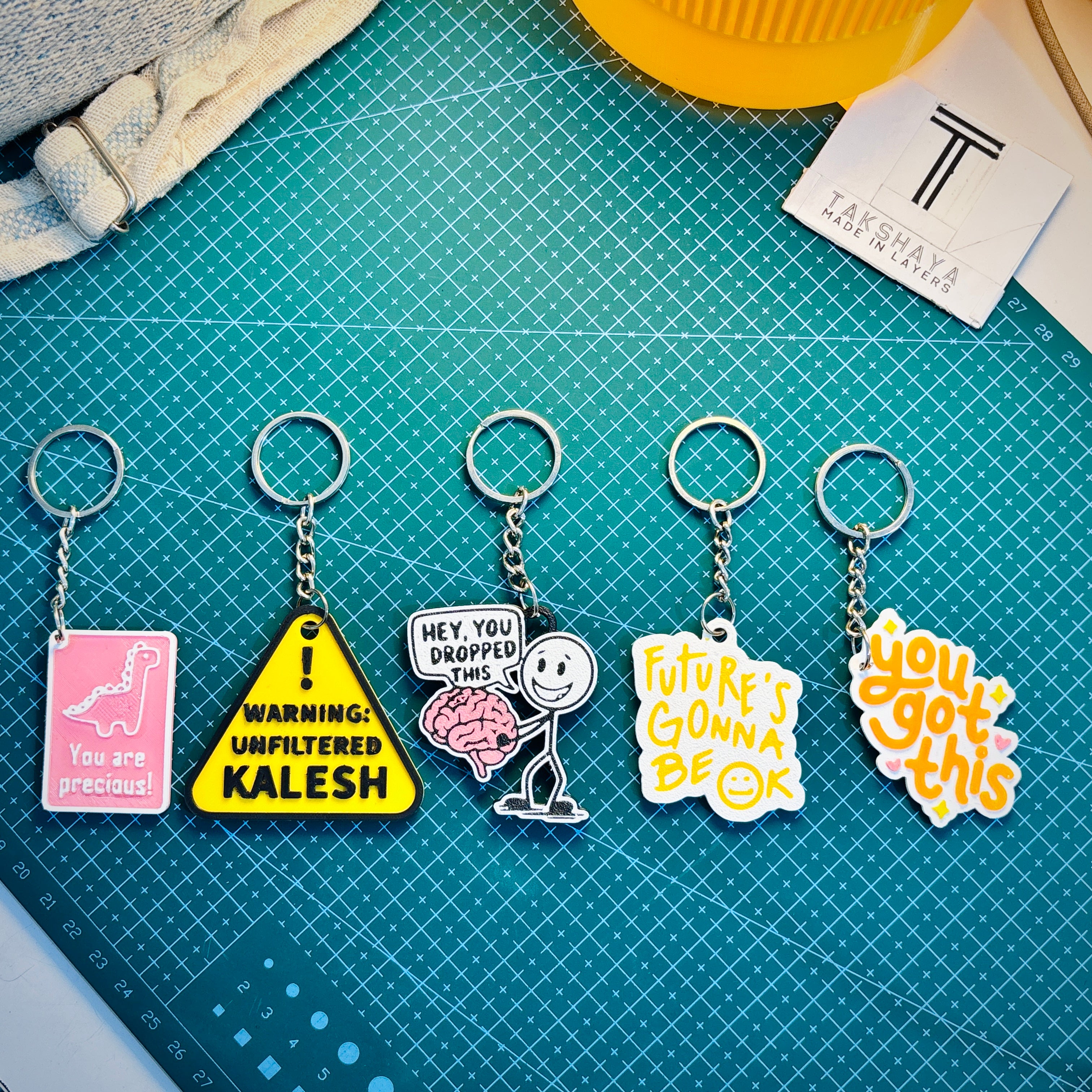 Cute Aesthetic Meme Keychain Set (Pack of 5) + FREE Mini Pouch Bag | Bag Tag Set
