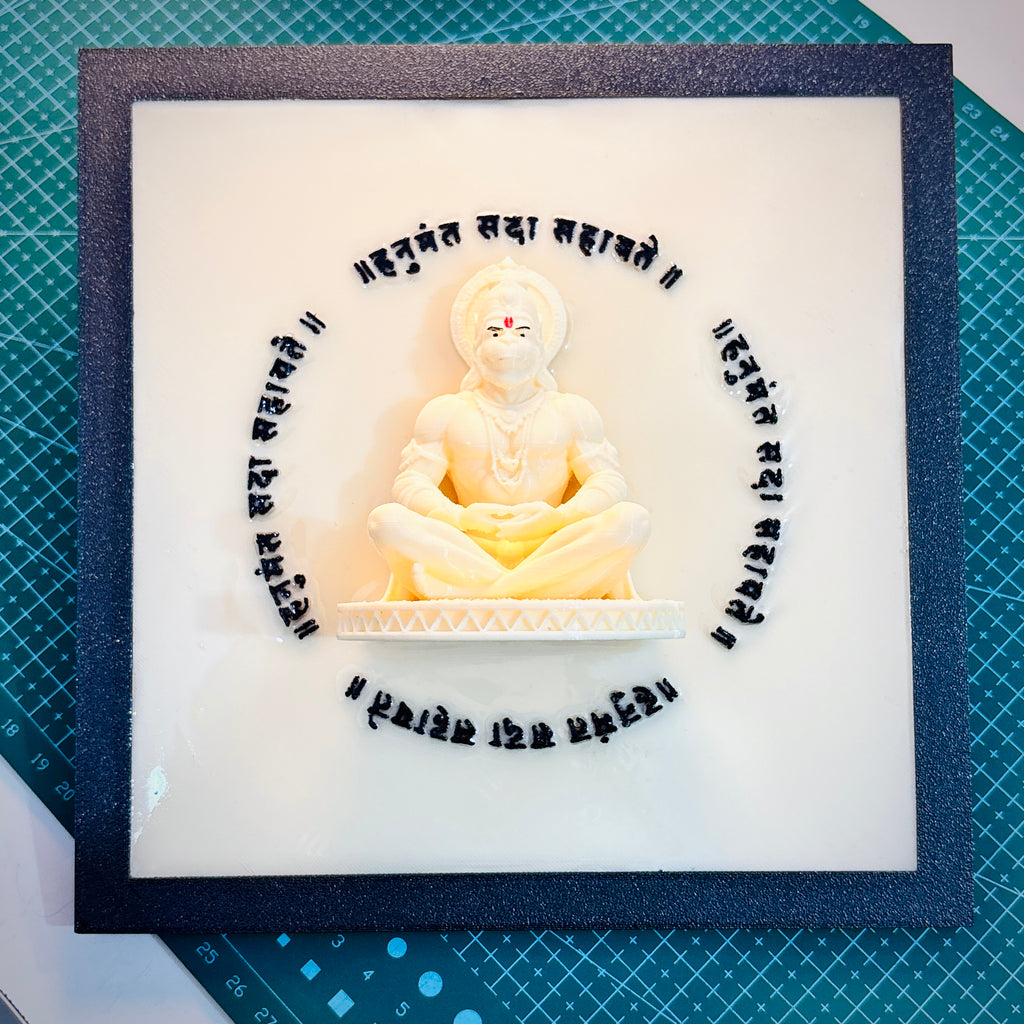 Cute Hanuman Mini Murti Wall Frame | 3D Printed & Resin Art Spiritual Wall Decor