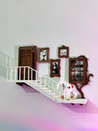 3D Printed Miniature Staircase Wall Shelf with Door & Mini Photo Frames