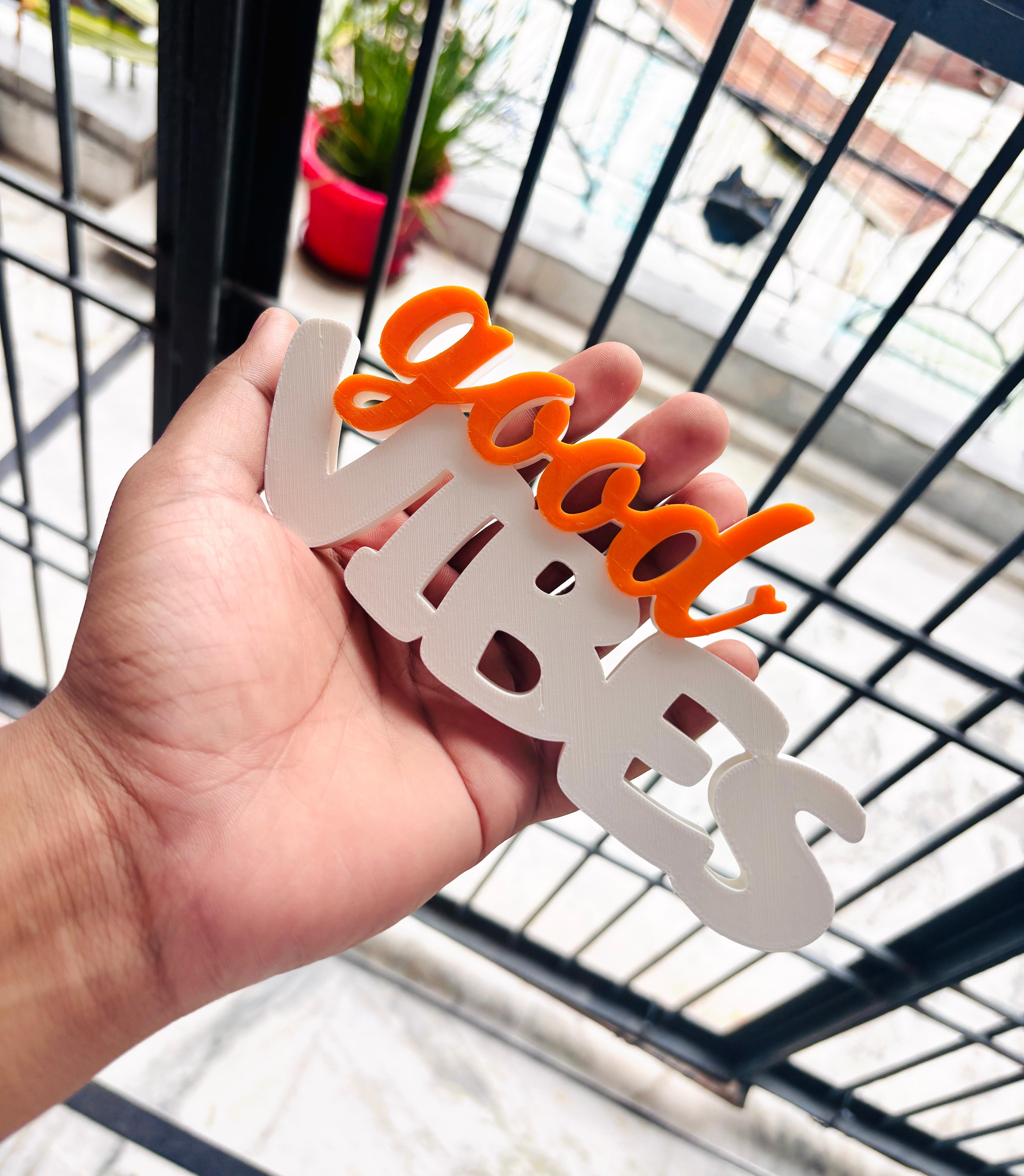 3D Printed "Good Vibes" Boxy Lettering Sign | Freestanding Tabletop & Desk Decor