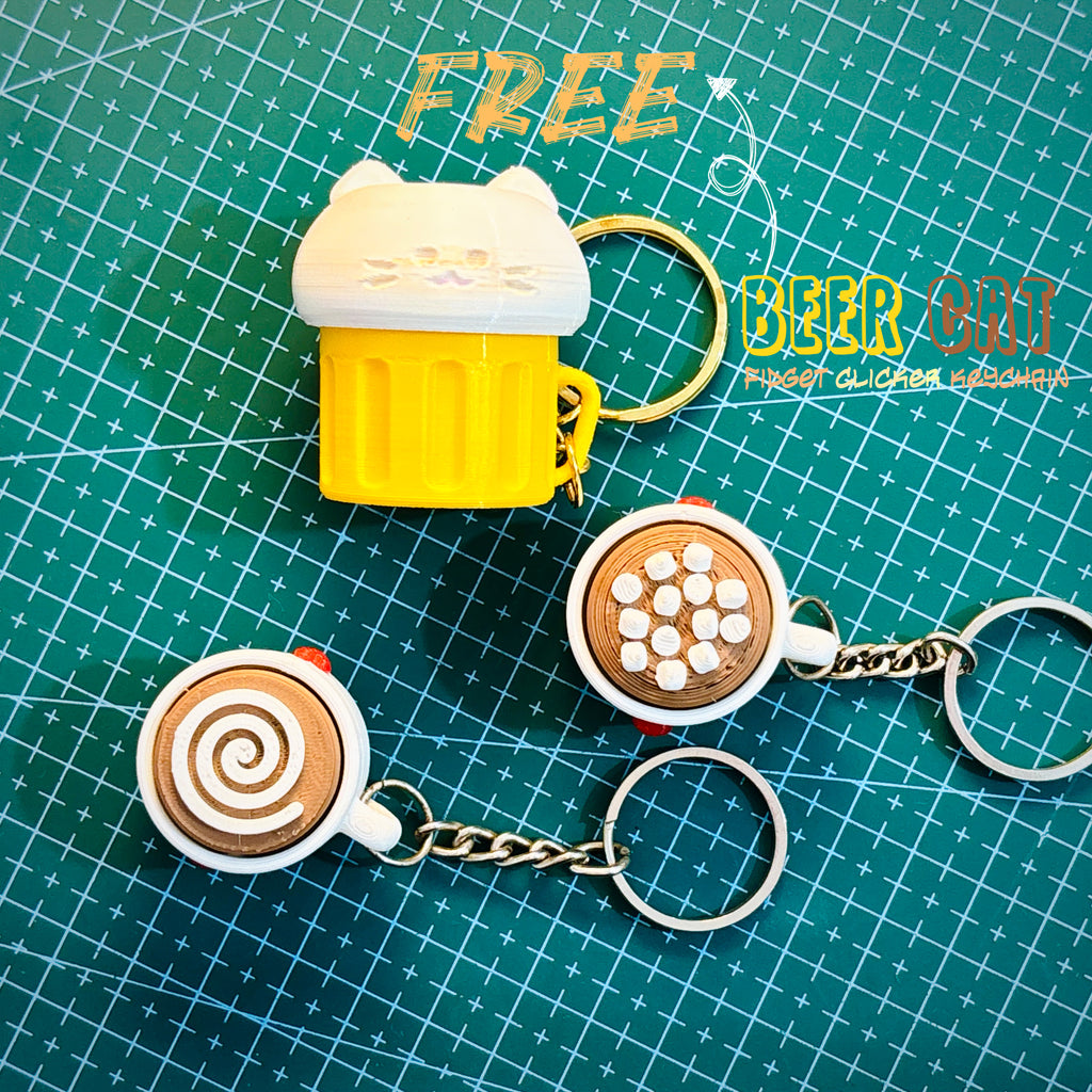 Latte Pop Fidget Clicker Keychain Set (Pack of 2) + FREE Beer Cat Fidget Bag Tag