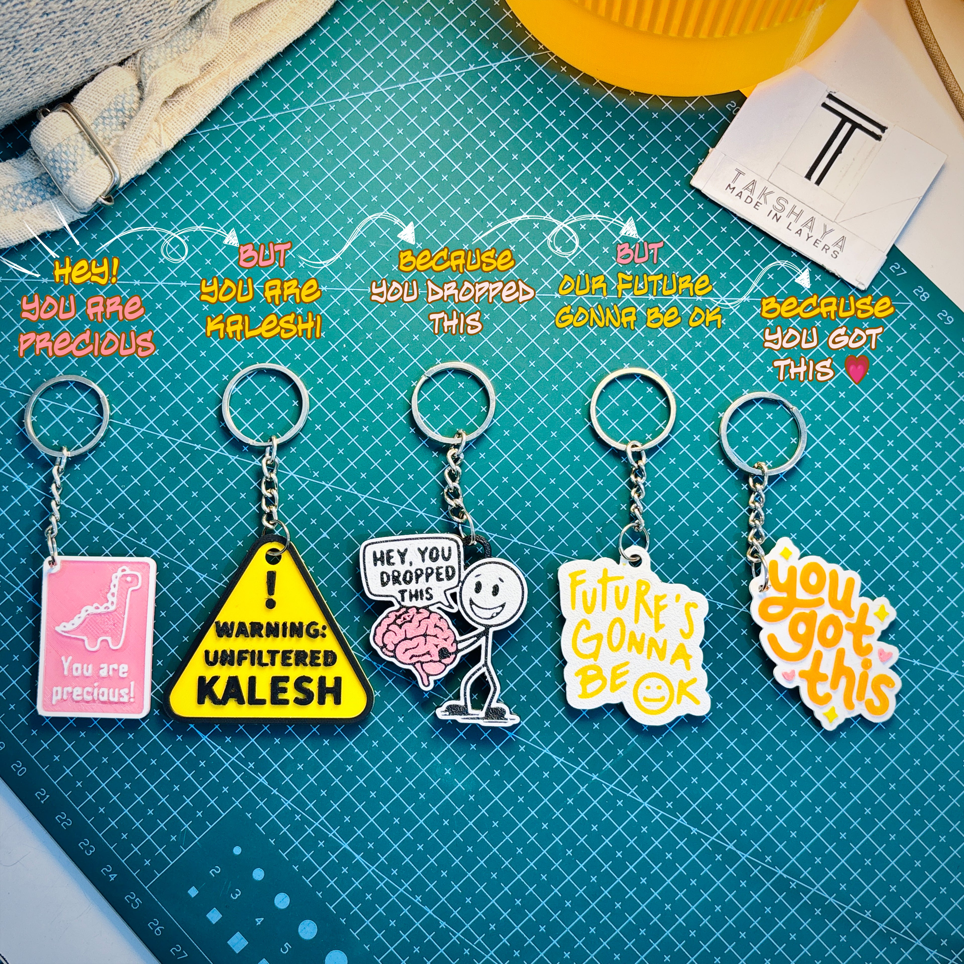 Cute Aesthetic Meme Keychain Set (Pack of 5) + FREE Mini Pouch Bag | Bag Tag Set