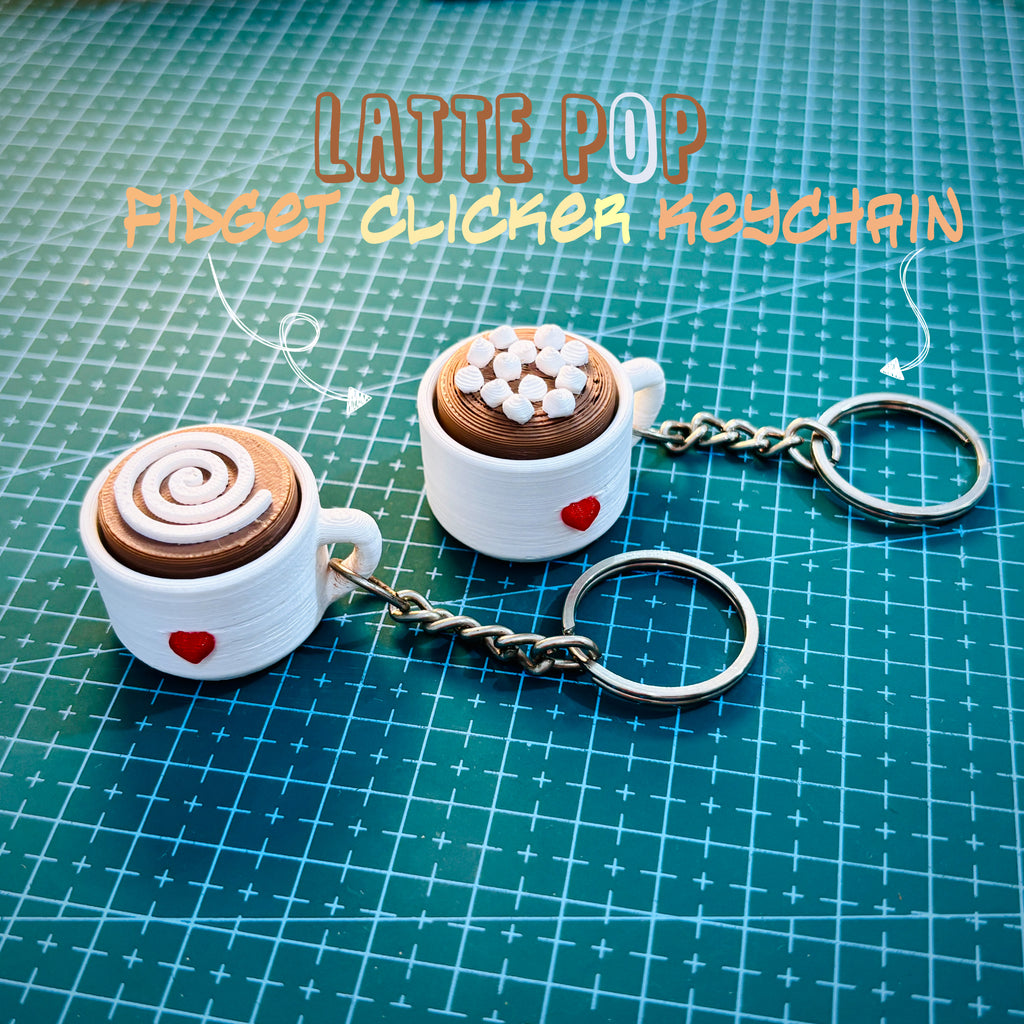 Latte Pop Fidget Clicker Keychain Set (Pack of 2) + FREE Beer Cat Fidget Bag Tag