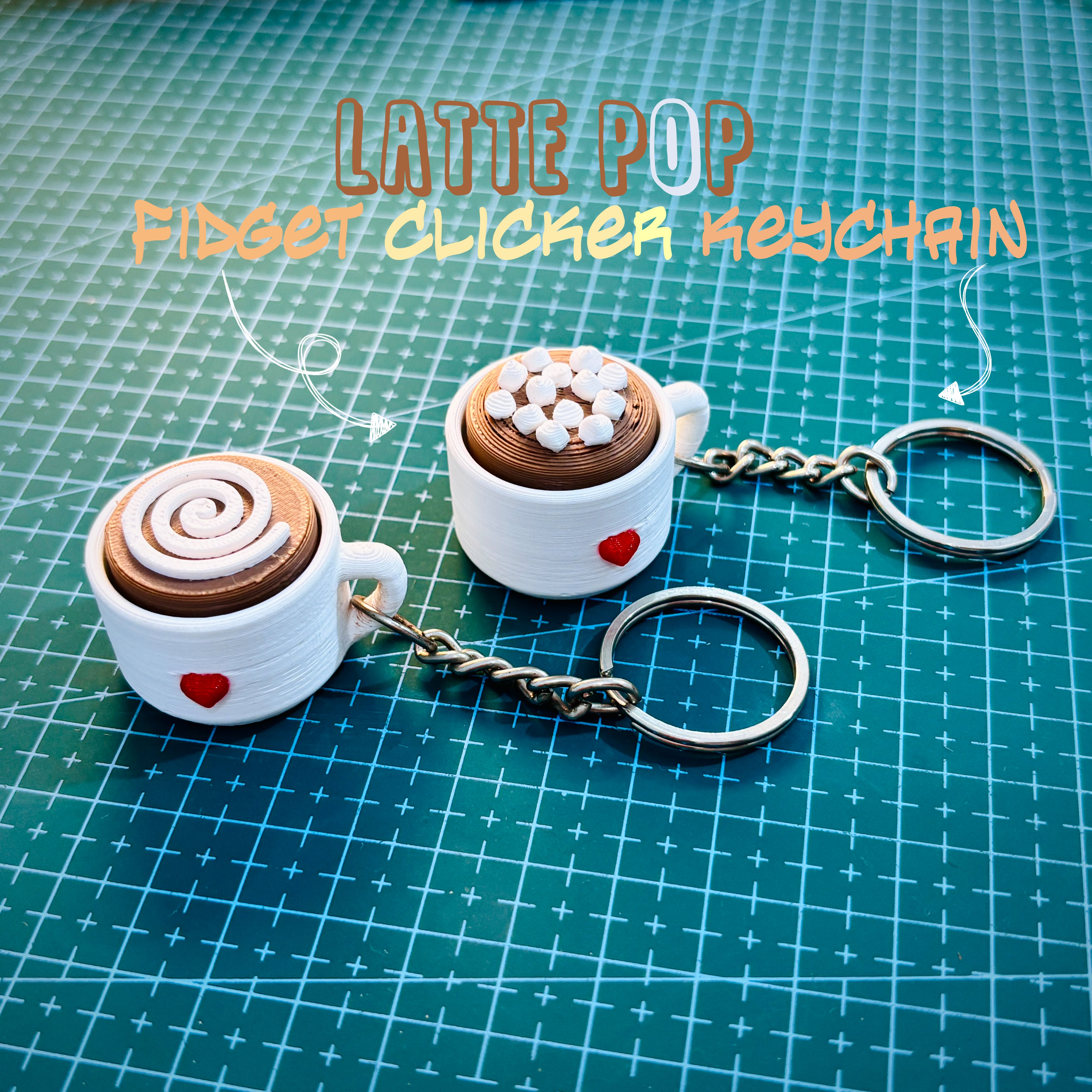 Latte Pop Fidget Clicker Keychain Set (Pack of 2) + FREE Beer Cat Fidget Bag Tag