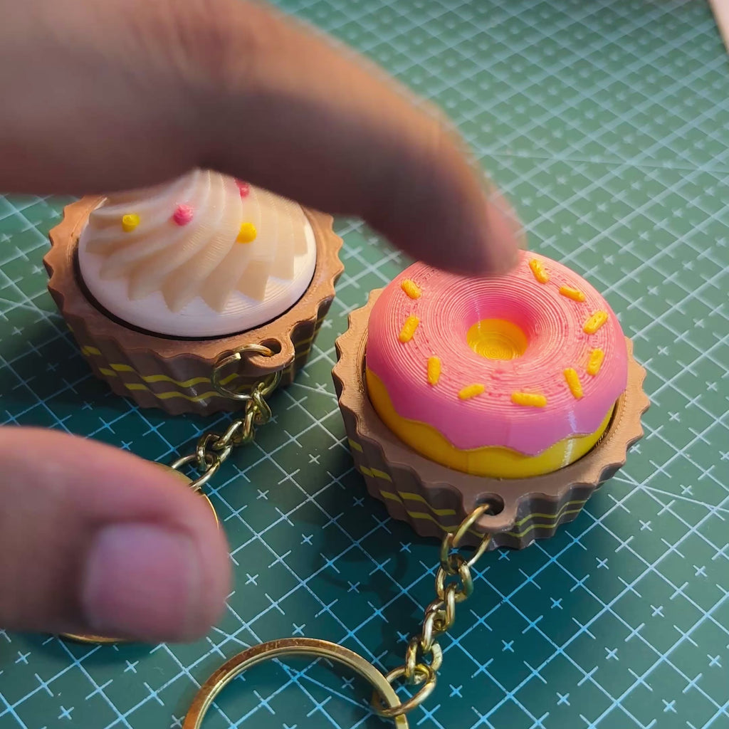 Clicky Fidget Cupcake & Donut Keychain Set (Pack of 2) + FREE Dumpling Momo Fidget Bag Tag