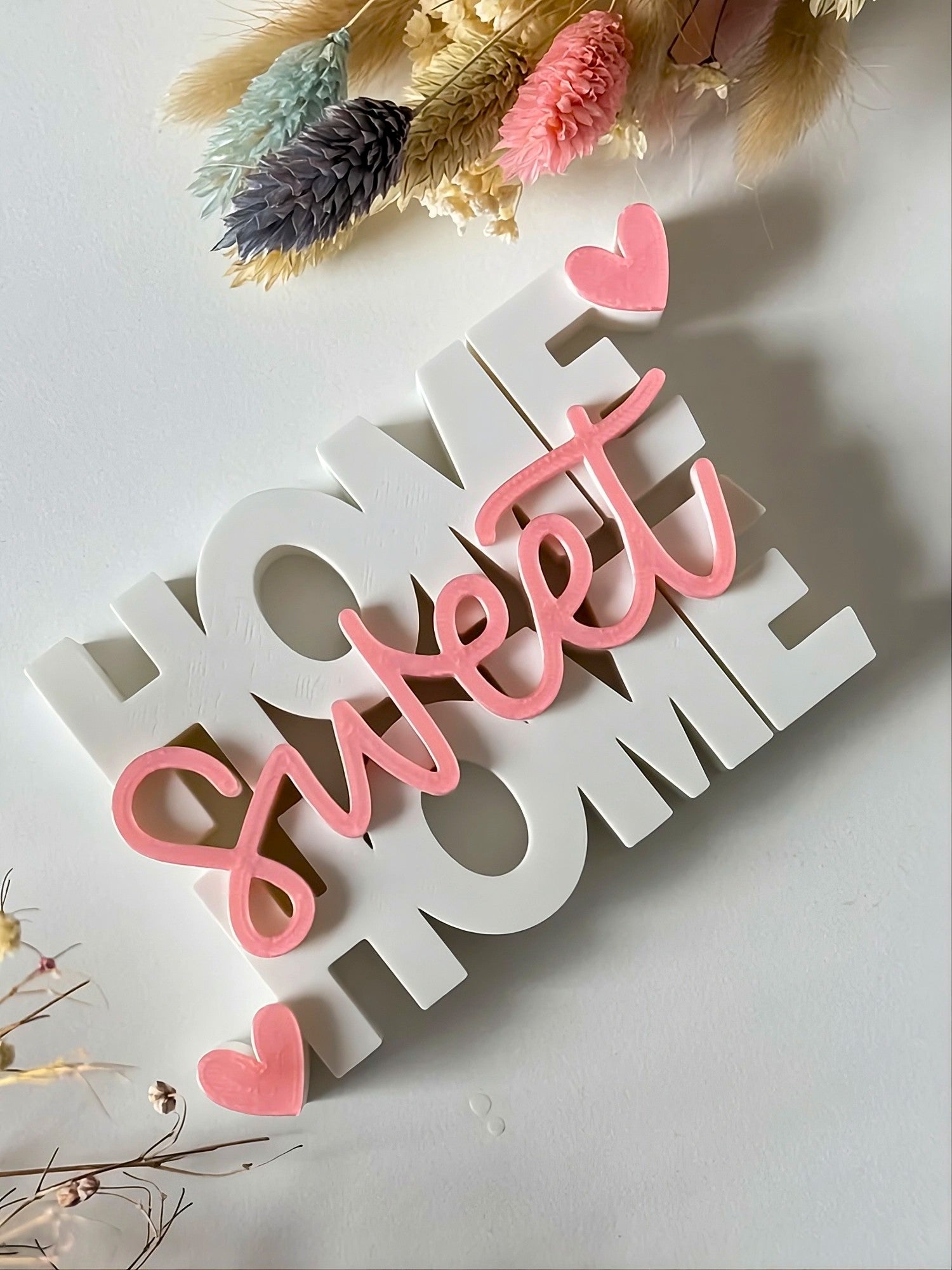 3D Printed "Home Sweet Home" Boxy Lettering Sign | Tabletop Decor & Housewarming Gift