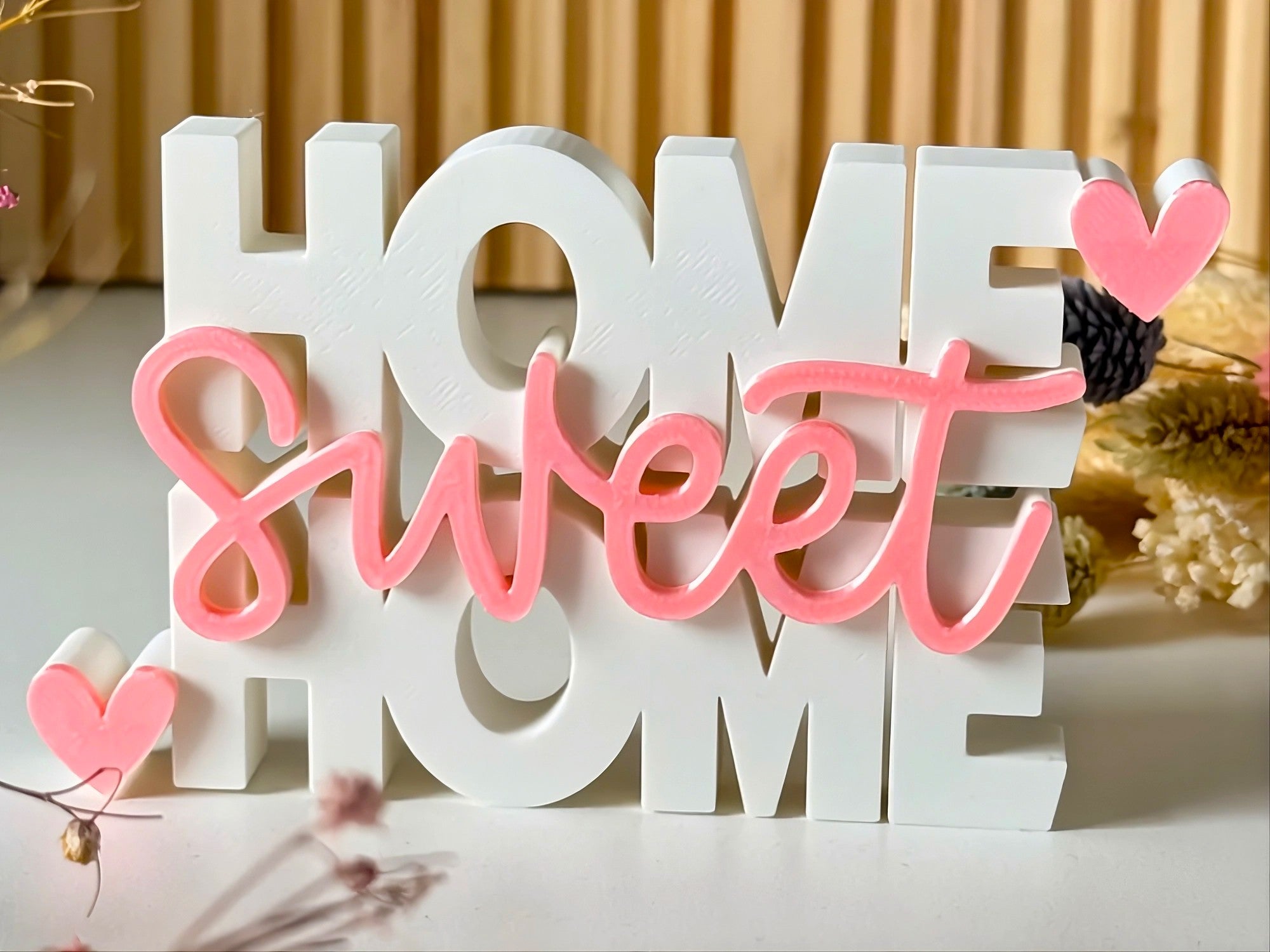 3D Printed "Home Sweet Home" Boxy Lettering Sign | Tabletop Decor & Housewarming Gift