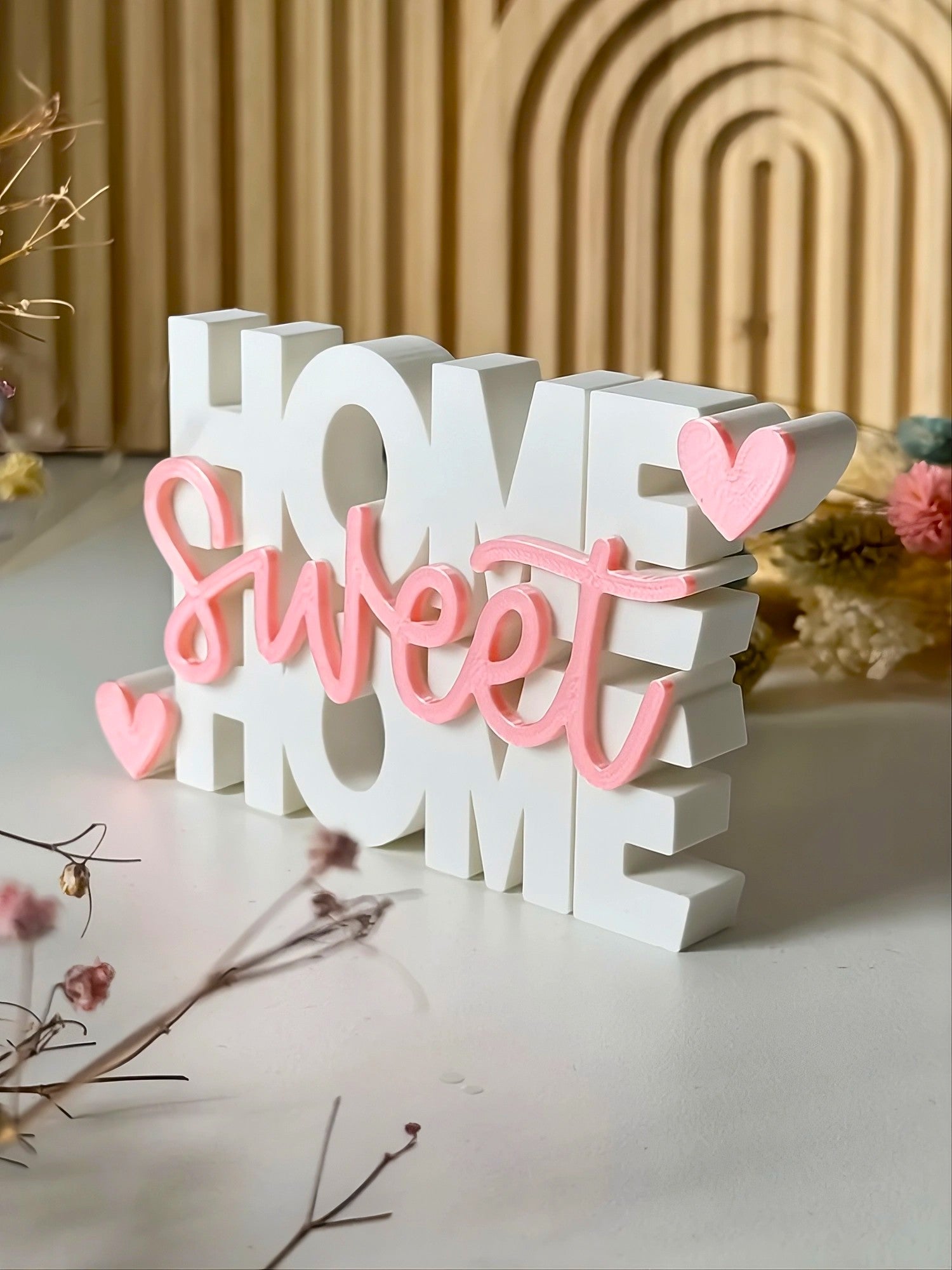 3D Printed "Home Sweet Home" Boxy Lettering Sign | Tabletop Decor & Housewarming Gift