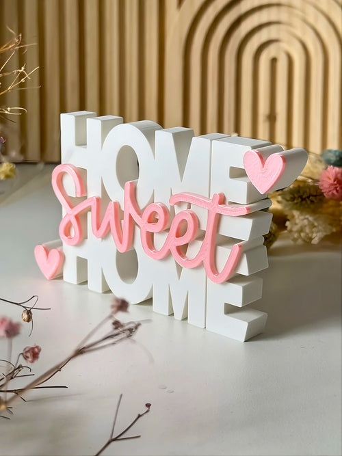 3D Printed "Home Sweet Home" Boxy Lettering Sign | Tabletop Decor & Housewarming Gift