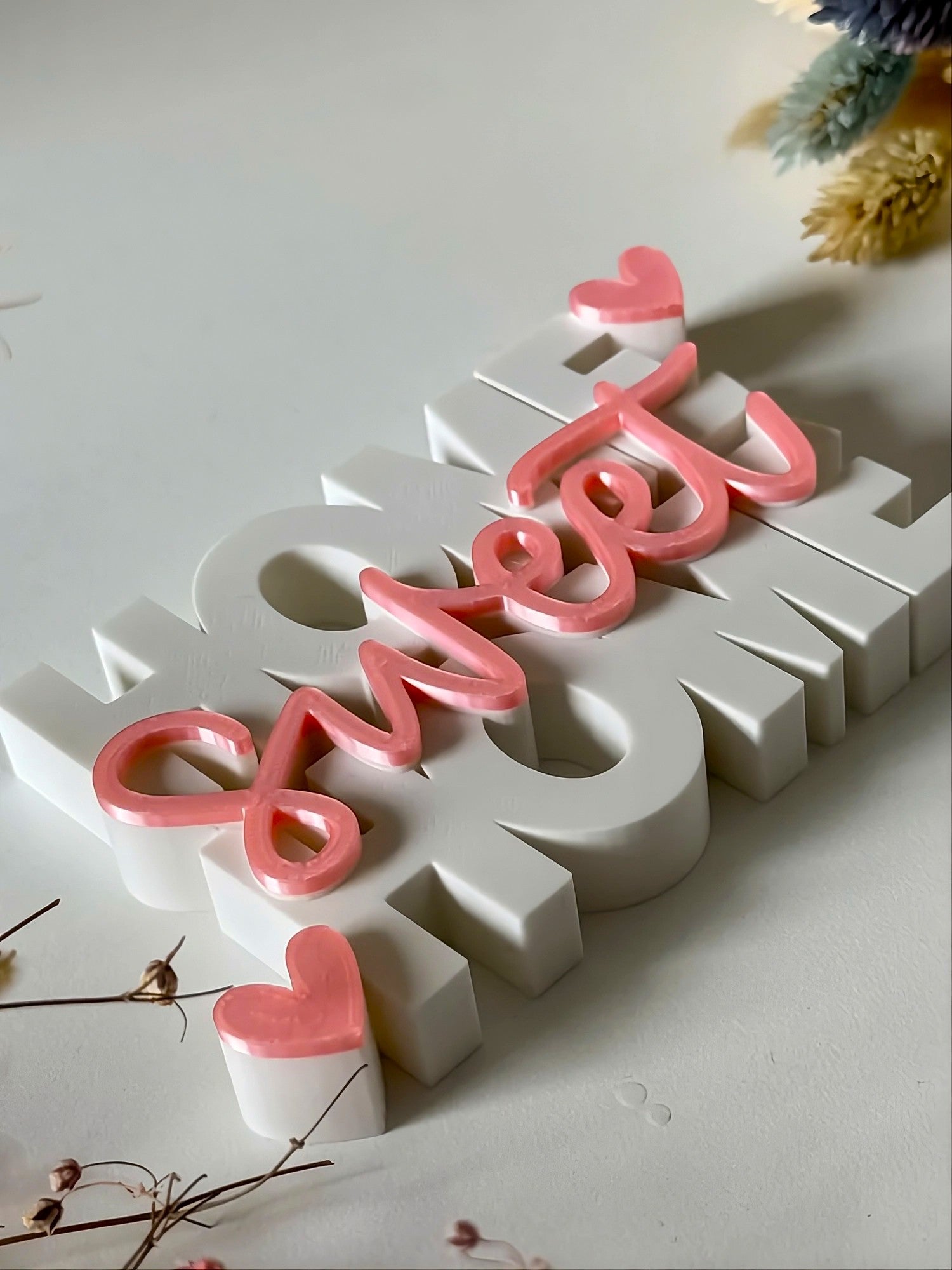 3D Printed "Home Sweet Home" Boxy Lettering Sign | Tabletop Decor & Housewarming Gift
